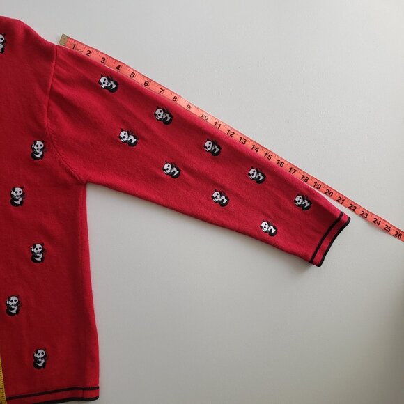 Vintage Terazzo Panda Embroidered Red And Black Cardigan Sweater Size XL - Picture 11 of 12